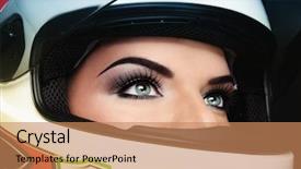  Presentation with motorcycle racing - Audience pleasing presentation design consisting of motorcycle racing - close-up portrait of beautiful woman backdrop and a coral colored foreground