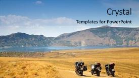  Presentation with motorbikes - Slide set enhanced with motorcycle racing - landscape with mountain lake background and a light blue colored foreground