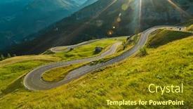  Presentation with outdoor activities - Amazing slide deck having motorcycle-rider-driving-in-alps backdrop and a tawny brown colored foreground