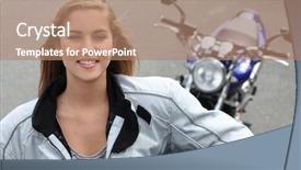  Presentation with lady justice themis statue - PPT layouts consisting of motorcycle safety - lady biker background and a coral colored foreground