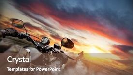  Presentation with motorcycle safety - Slide deck enhanced with motorcycle safety - motorbike riders driving towards cityscape background and a tawny brown colored foreground