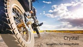  Presentation with empty cross - PPT layouts enhanced with studded cross motorcycle wheel background and a coral colored foreground