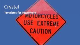  Presentation with caution - Colorful presentation theme enhanced with motorcycles-use-extreme-caution-sign backdrop and a ocean colored foreground