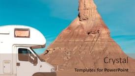  Presentation with family tourism - PPT theme enhanced with motorhome-in-bardenas-desert-navarra background and a coral colored foreground