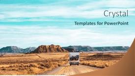  Presentation with adventure - PPT layouts consisting of motorhome-in-desert-landscape-vacation background and a cool aqua colored foreground
