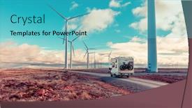  Presentation with wind turbines - Presentation consisting of motorhome-near-wind-turbines-eolic background and a teal colored foreground