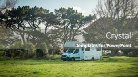  Presentation with high quality - Slide deck featuring motorhome-on-a-camping-ground background and a  colored foreground