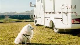  Presentation with campervan - Theme featuring motorhome-on-a-camping-ground background and a sky blue colored foreground