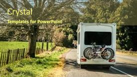  Presentation with high quality - Slides enhanced with motorhome-on-a-camping-ground background and a tawny brown colored foreground