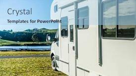  Presentation with high quality - Presentation theme enhanced with motorhome-on-a-camping-ground background and a light blue colored foreground