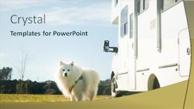  Presentation with high quality - Slide deck having motorhome-on-a-camping-ground background and a sky blue colored foreground