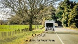  Presentation with high quality - PPT theme enhanced with motorhome-on-a-camping-ground background and a yellow colored foreground