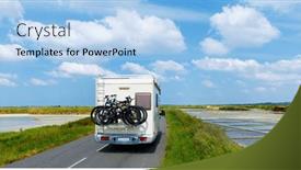  Presentation with destination - Presentation consisting of motorhome-on-the-road-travel background and a light blue colored foreground