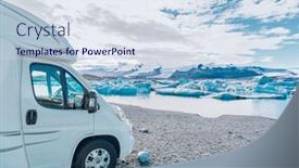  Presentation with road trip - Audience pleasing presentation theme consisting of motorhome-travel-road-trip backdrop and a sky blue colored foreground