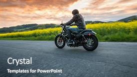  Presentation with motorcycle - Colorful PPT theme enhanced with motorsports - man riding sportster motorcycle backdrop and a ocean colored foreground