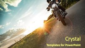  Presentation with motorcycle - Colorful theme enhanced with motorsports - man riding sportster motorcycle backdrop and a tawny brown colored foreground