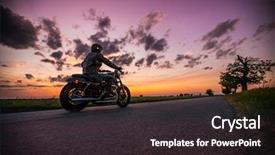  Presentation with motorcycle - Beautiful PPT theme featuring motorsports - man riding sportster motorcycle backdrop and a dark gray colored foreground