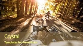  Presentation with motorsports - Slides featuring motorsports - man seat on the motorcycle background and a tawny brown colored foreground