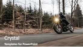  Presentation with forest road - Presentation theme having motorsports - man seat on the motorcycle background and a gray colored foreground