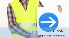  Presentation with highway road sign - Cool new presentation theme with motorway signs change - man holding road sign backdrop and a light blue colored foreground