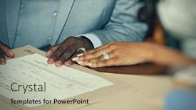  Presentation with married couple - PPT theme having motswana couple getting married holding hands in front of their marriage certificate background and a mint green colored foreground