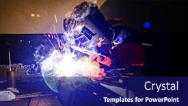  Presentation with welding - Amazing slide deck having motswana welder worker in a botswana workshop welding two pieces of metal backdrop and a navy blue colored foreground