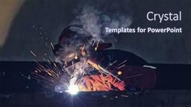  Presentation with welding - Audience pleasing presentation theme consisting of motswana welder worker in a botswana workshop welding two pieces of metal backdrop and a tawny brown colored foreground