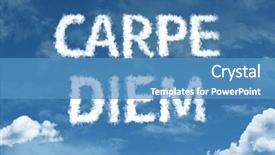  Presentation with blue sky - Cool new presentation theme with motto - carpe diem cloud word backdrop and a teal colored foreground