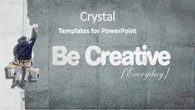  Presentation with painting walls paint roller - Slides having motto - painter hanging from harness painting background and a gray colored foreground