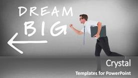  Presentation with room - Presentation design having motto - running businessman against grey room background and a  colored foreground