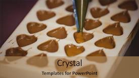  Presentation with cookies chocolate filling - Slide deck enhanced with moulding process - filling a chocolate mould background and a  colored foreground