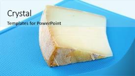  Presentation with elegant light blue - Audience pleasing presentation theme consisting of moulding process - piece of light gauda cheese backdrop and a arctic colored foreground
