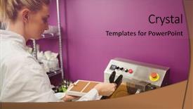  Presentation with cookies chocolate filling - PPT theme consisting of moulding process - worker filling mould with melted background and a coral colored foreground