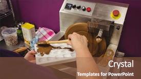  Presentation with chocolate - Amazing presentation having moulding process - worker filling mould with melted backdrop and a  colored foreground