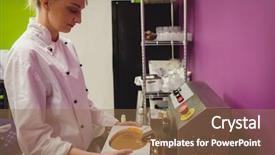  Presentation with cookies chocolate filling - Audience pleasing PPT layouts consisting of moulding process - worker filling mould with melted backdrop and a coral colored foreground