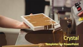  Presentation with cookies chocolate filling - PPT theme consisting of moulding process - worker filling mould with melted background and a tawny brown colored foreground