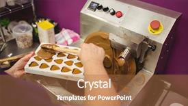  Presentation with chocolate - Colorful presentation theme enhanced with moulding process - worker filling mould with melted backdrop and a coral colored foreground