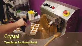  Presentation with cookies chocolate filling - Beautiful theme featuring moulding process - worker filling mould with melted backdrop and a tawny brown colored foreground