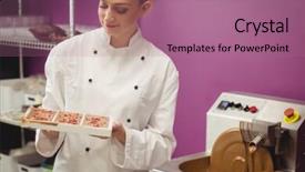  Presentation with hands holding be brave word - Cool new presentation theme with moulding process - worker holding chocolate mould backdrop and a coral colored foreground