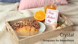  Presentation with breakfast - Cool new presentation design with design moumy - card with words happy mother's backdrop and a coral colored foreground
