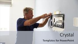  Presentation with broken wall american flag - Audience pleasing presentation consisting of mount - man fitting bracket for flat backdrop and a light gray colored foreground