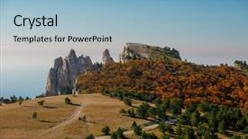  Presentation with mountain road up hill - Amazing slide set having mountain area cloudy sky road backdrop and a light blue colored foreground