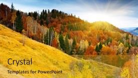  Presentation with dark forest landscape - Theme consisting of mountain autumn landscape with colorful background and a gold colored foreground