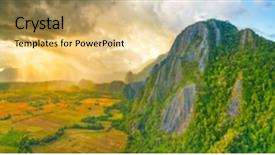  Presentation with mountain view - Cool new slide deck with mountain beautiful landscape panorama backdrop and a lemonade colored foreground