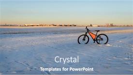  Presentation with mountain bike - PPT theme having mountain-bike-at-winter-sunset background and a seafoam green colored foreground