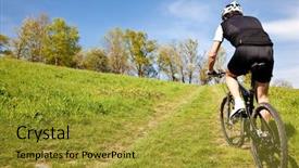  Presentation with mountain bike - PPT theme enhanced with mountain bike cyclist riding uphill background and a gold colored foreground
