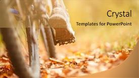  Presentation with mountain bike - Colorful presentation theme enhanced with mountain bike in city backdrop and a yellow colored foreground