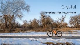  Presentation with winter river - Slide set having mountain-bike-on-poudre-river background and a light blue colored foreground