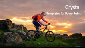  Presentation with man riding big bike motor - PPT layouts having mountain bike on the spring background and a  colored foreground