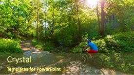  Presentation with activity - Presentation theme featuring mountain biker cycling in summer mountains forest landscape man cycling mtb road trail track outdoor sport activity background and a tawny brown colored foreground